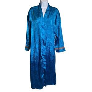 Vintage L.A. Intimates Womens Blue Satin Open Kimono Robe Size M Silky Glam Vibe